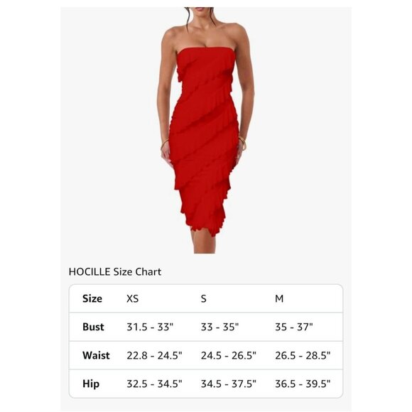 Womens Med Strapless Red Ruffle Midi Cocktail Dress Party Christmas Valentines - Picture 4 of 12